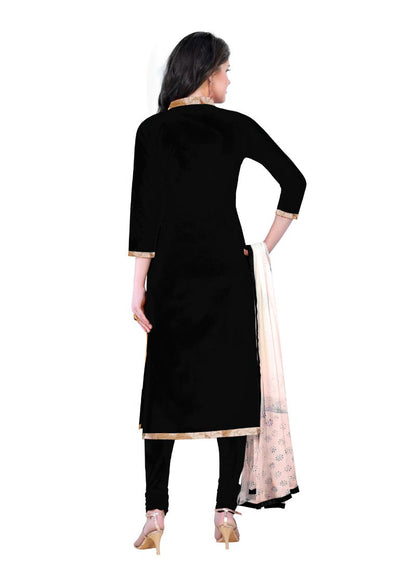 Luxurious Black Cotton Unstitched Salwar-Suit Ensemble with Handcrafted Dupatta