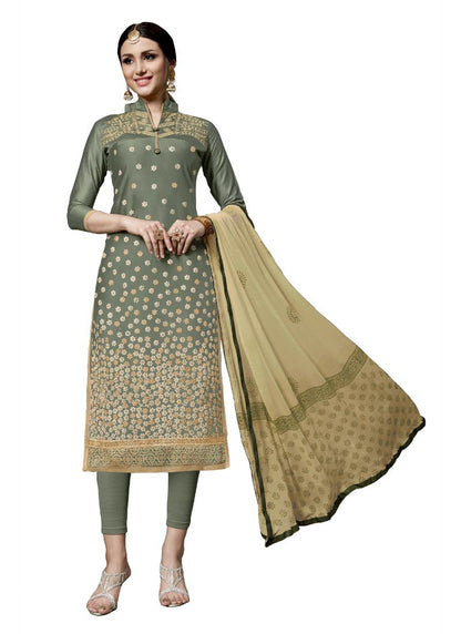 Women's Cotton Unstitched Salwar-Suit Material Set with Dupatta (Light Green, 2-2.5m)