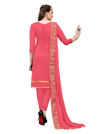 Luxe Chanderi Cotton Unstitched Salwar-Suit Set with Handcrafted Dupatta (Pigeon, 2-2.5 Meters)