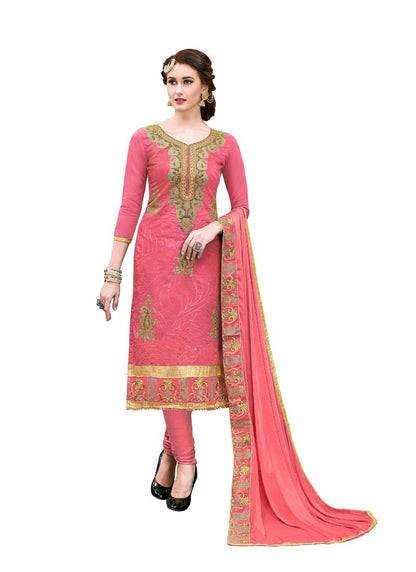 Luxe Chanderi Cotton Unstitched Salwar-Suit Set with Handcrafted Dupatta (Pigeon, 2-2.5 Meters)