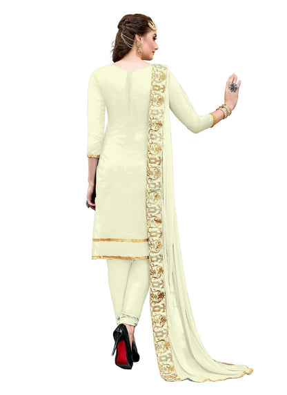 Women's Luxurious Chanderi Cotton Unstitched Salwar-Suit Material With Dupatta (Cream, 2.20 Mtr)