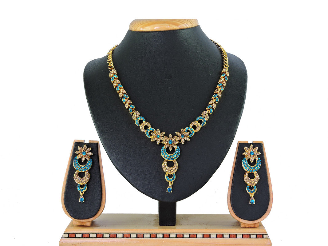 Diva Adorn Women's Gold Plated Necklace Set (Turquoise)