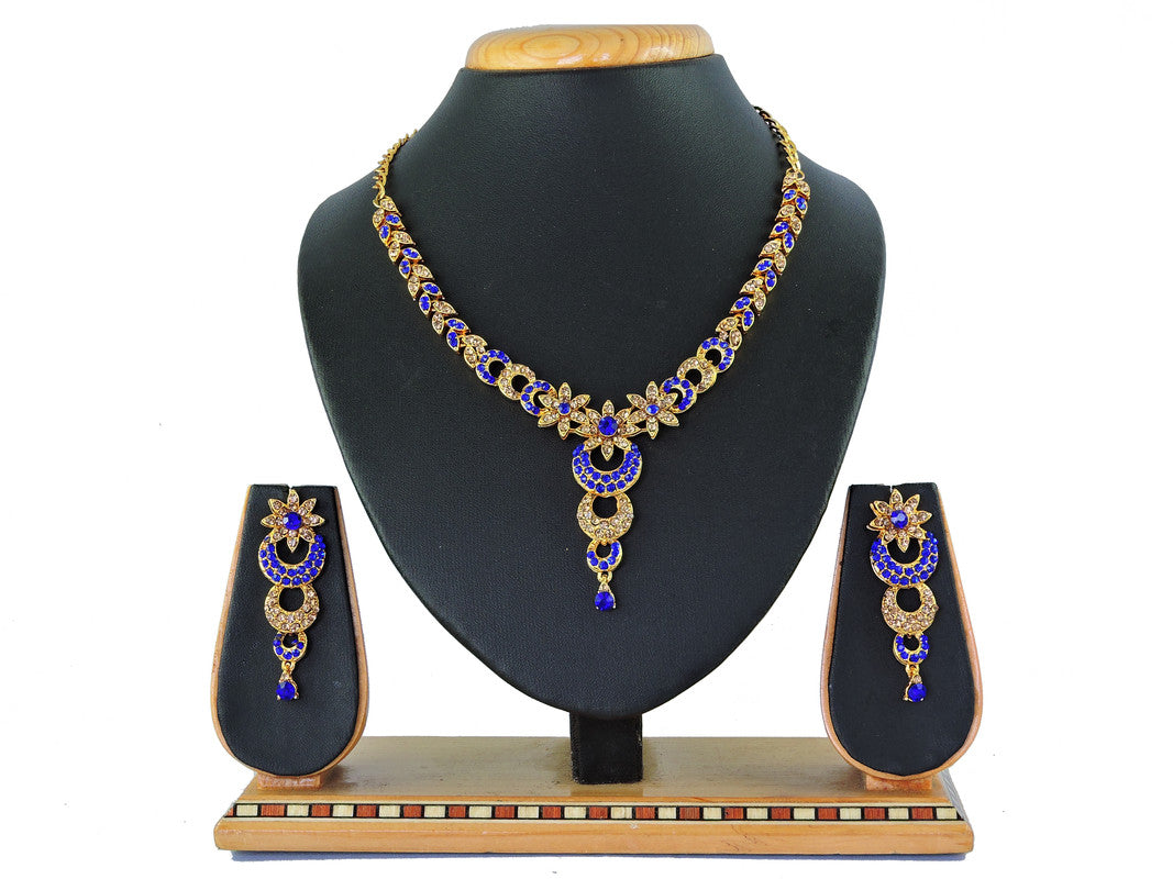 Diva Adorn Blue Gold Plated Necklace Set