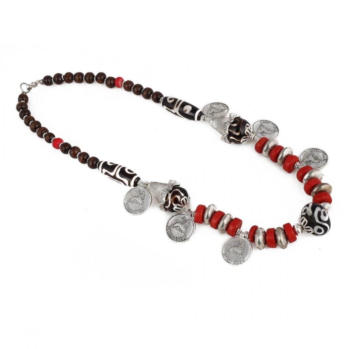 Designer Red Stone and Coin Tibetan Beads Necklace