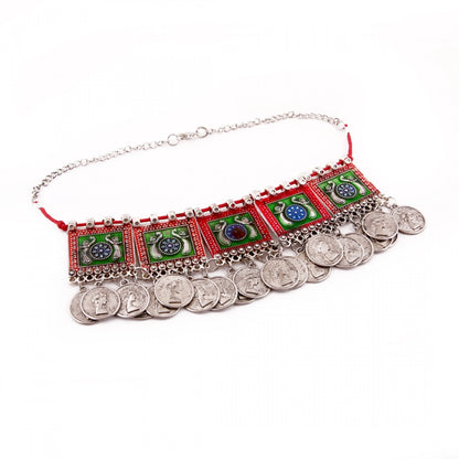 Oxidized Silver Plated Meena Work Choker Necklace