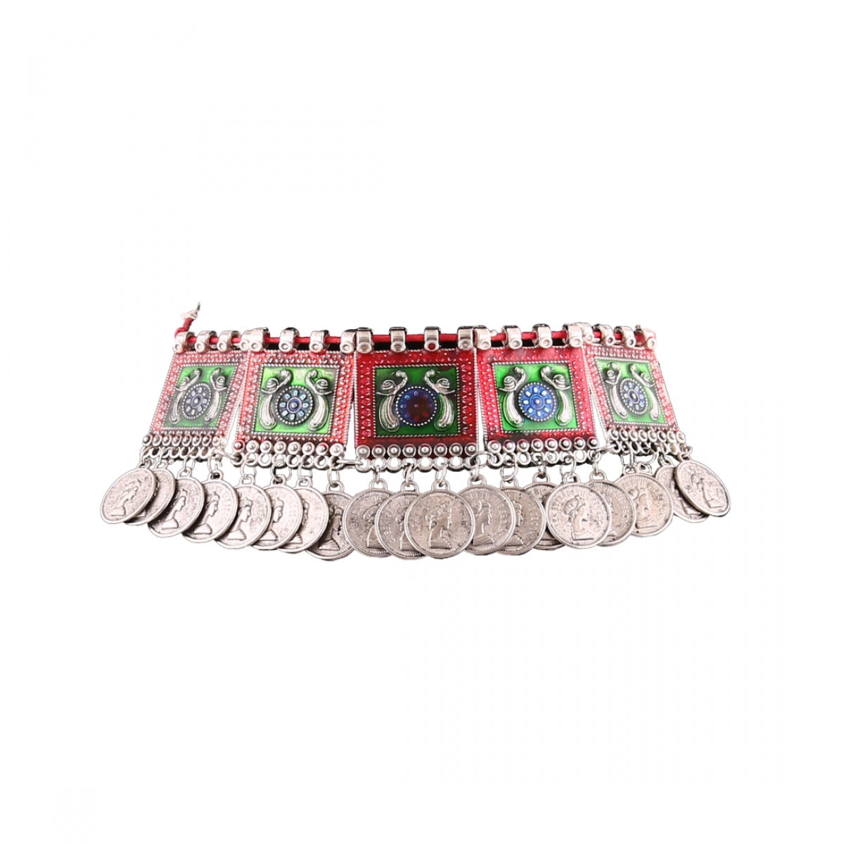 Oxidized Silver Plated Meena Work Choker Necklace