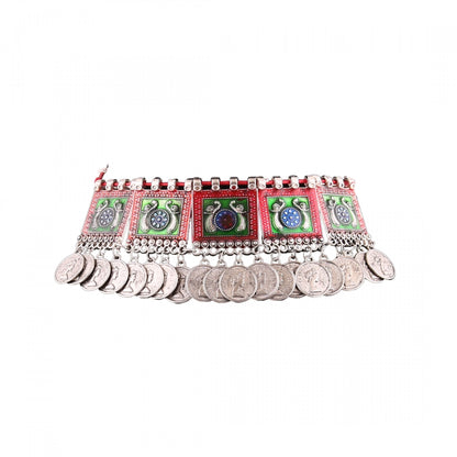 Oxidized Silver Plated Meena Work Choker Necklace