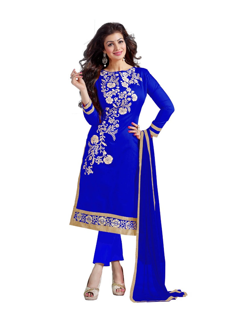 Women's Chanderi Unstitched Salwar Suit-Material With Dupatta (Blue, 2 Mtrs)