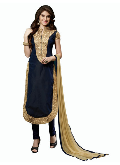 Women's Chanderi Unstitched Salwar Suit-Material With Dupatta (Black,2 Mtrs)