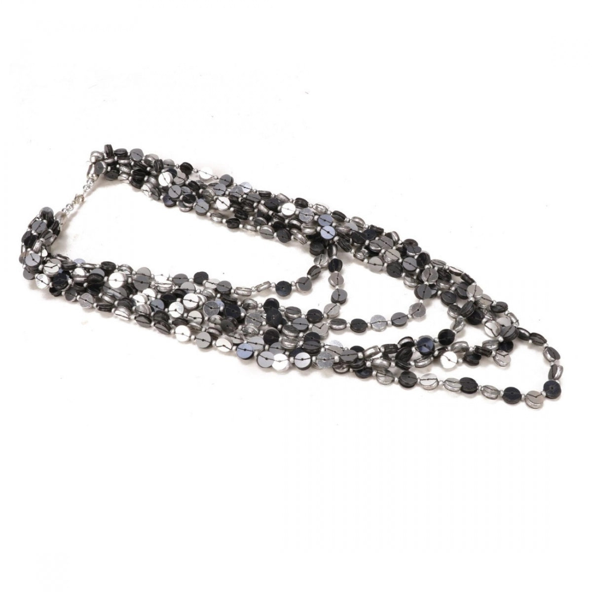 Stylish Silver Black Beads Necklace