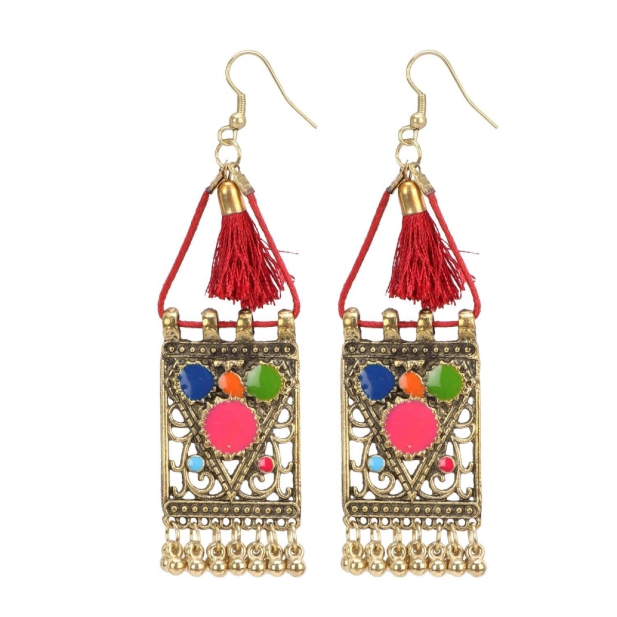 Divine Radiance: Women's Oxidized Gold Plated Tassel Dangler Earrings