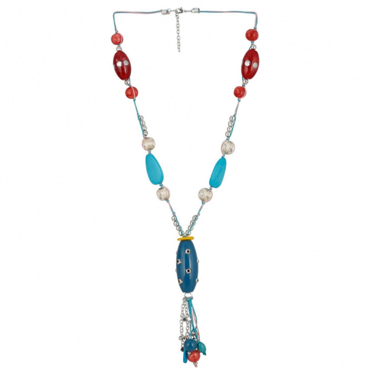 Elegant Women's Multi-Color Stone Beads Silver Necklace