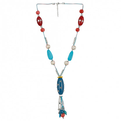 Elegant Women's Multi-Color Stone Beads Silver Necklace