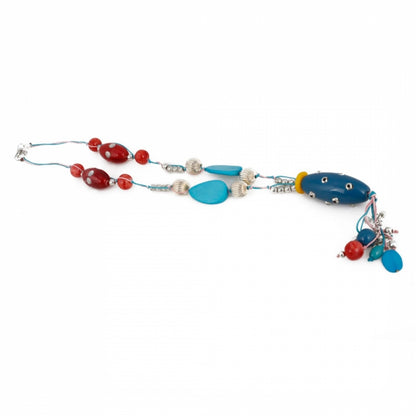 Elegant Women's Multi-Color Stone Beads Silver Necklace