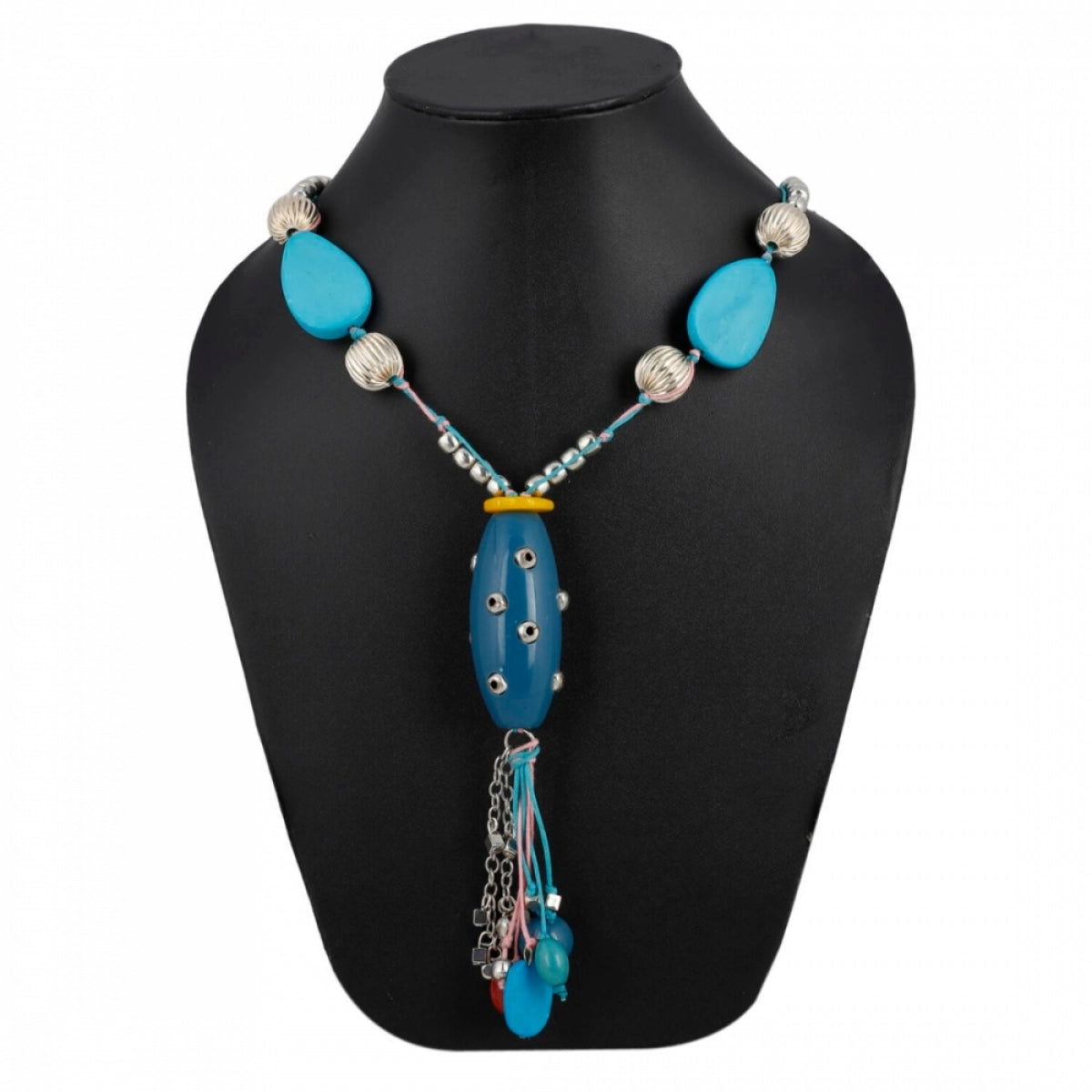 Elegant Women's Multi-Color Stone Beads Silver Necklace