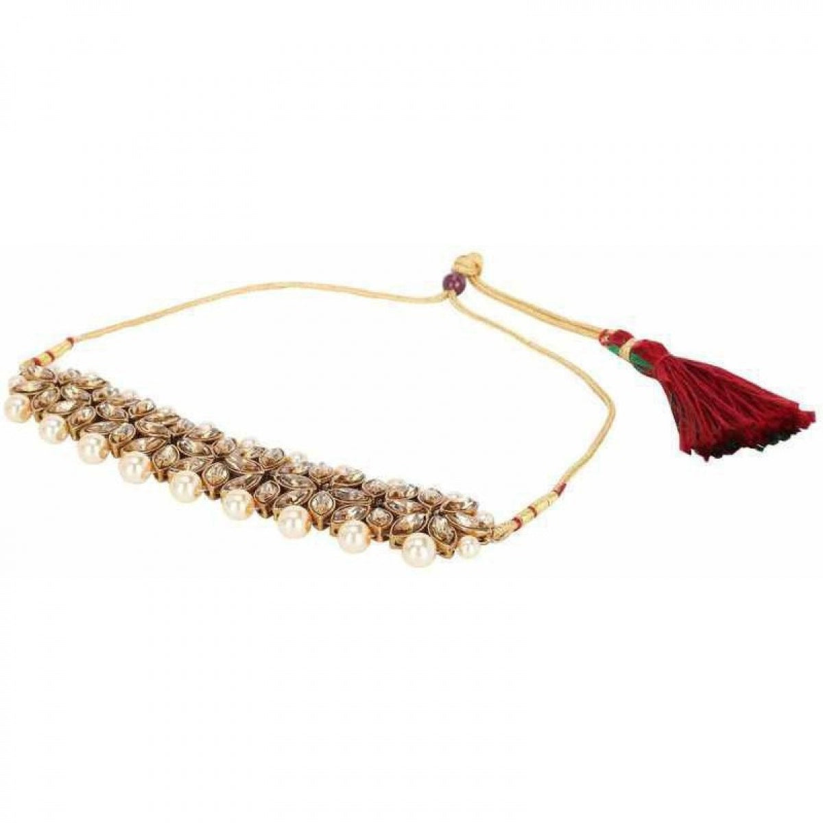 Golden Harmony: Women's Choker, Earring, and Maang Tikka Set