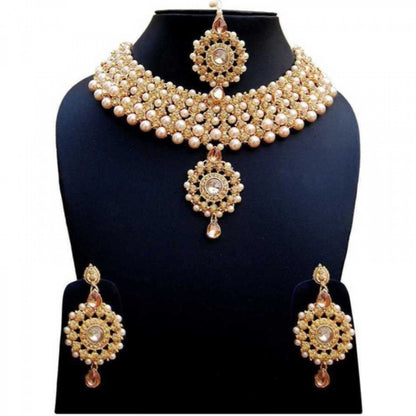 Women's Gold Choker, Earring, and Maang Tikka Set