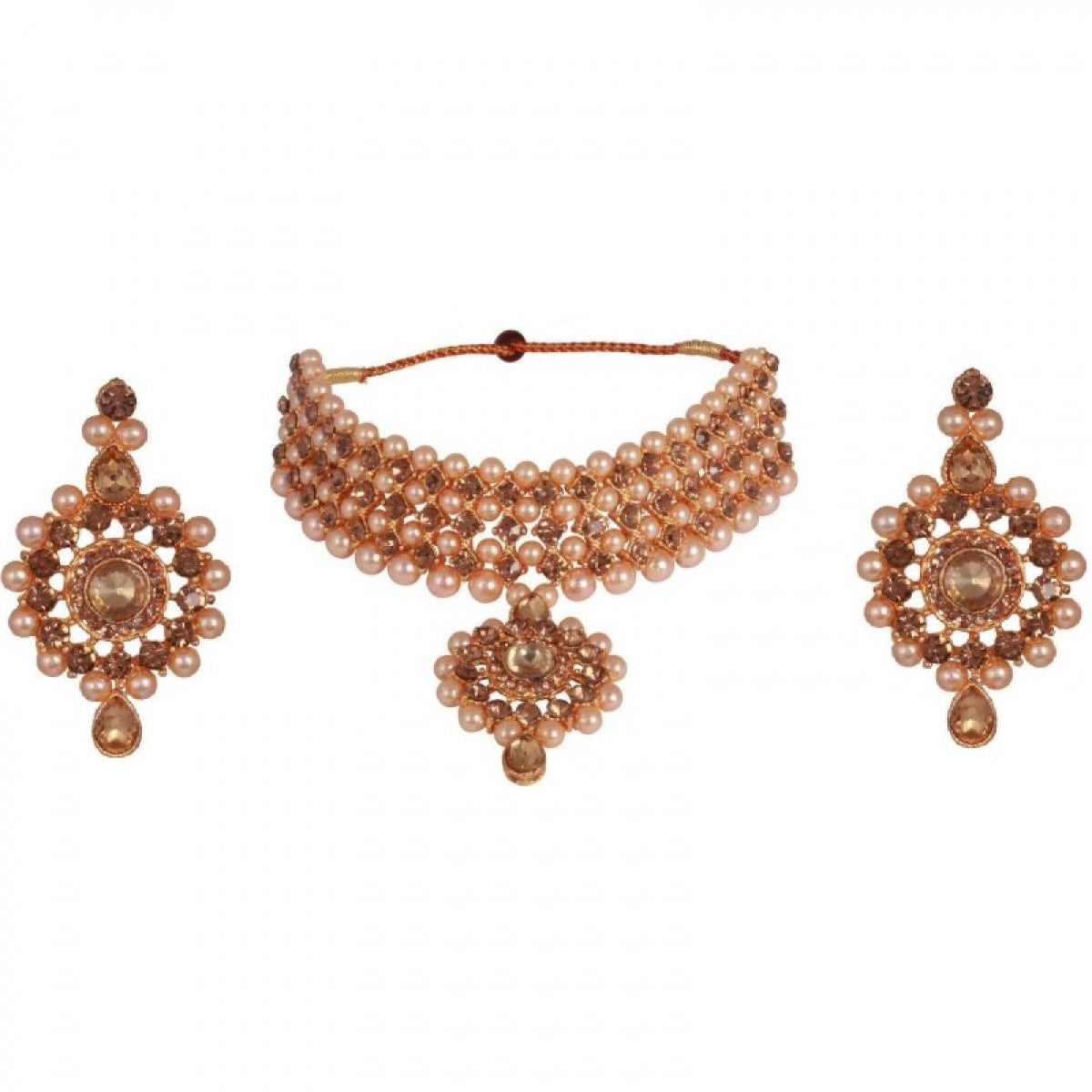 Women's Gold Choker, Earring, and Maang Tikka Set