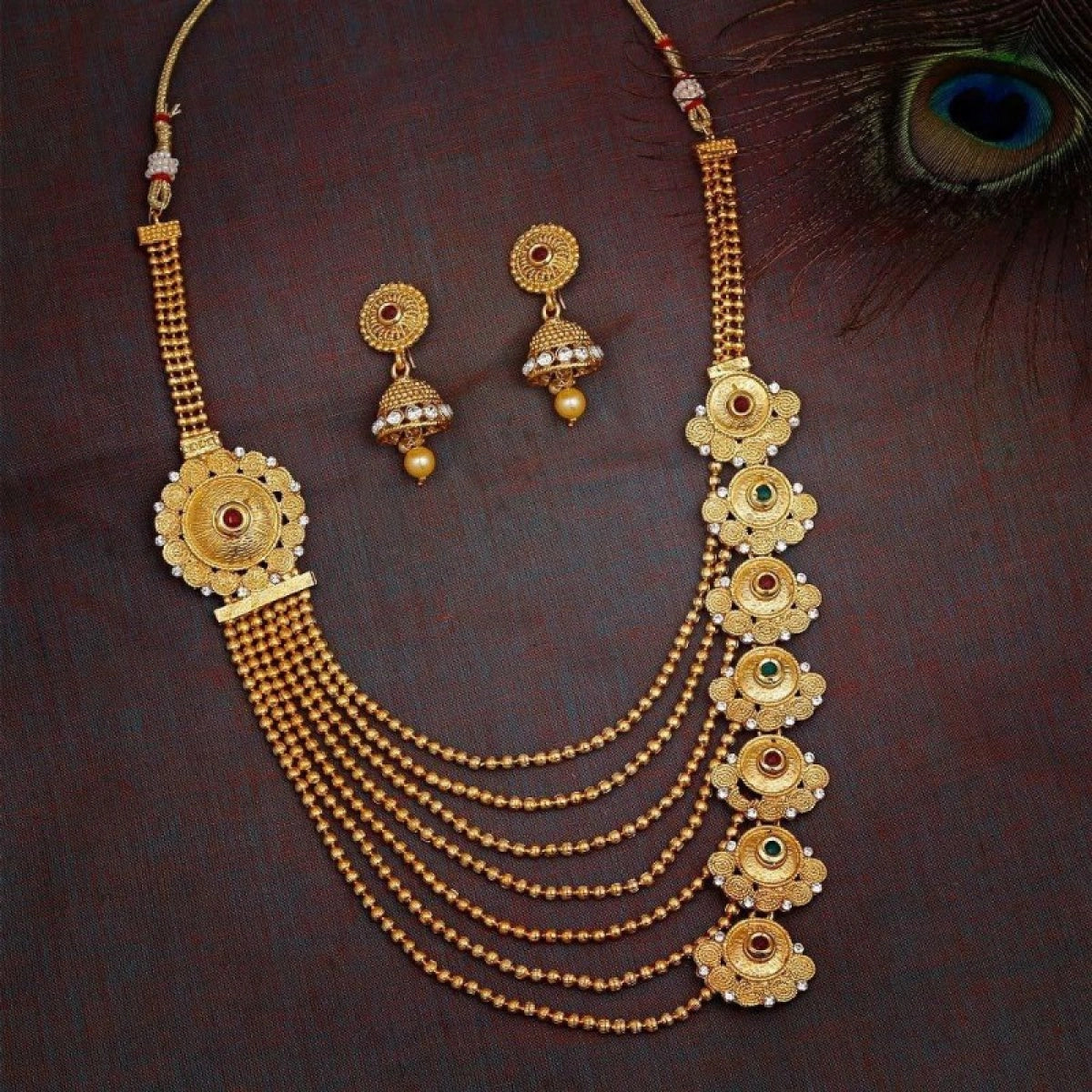 Radiant Layers: Women's Multi Layer Long Chain and Earring Set