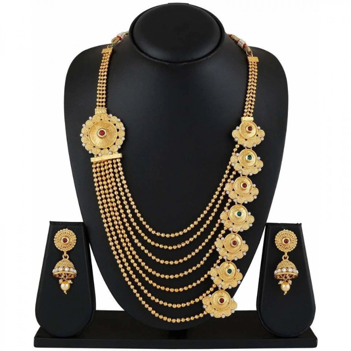 Radiant Layers: Women's Multi Layer Long Chain and Earring Set