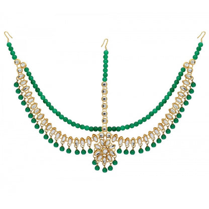 Women's Green Imitation Pearl & Kundan Work Matha Patti