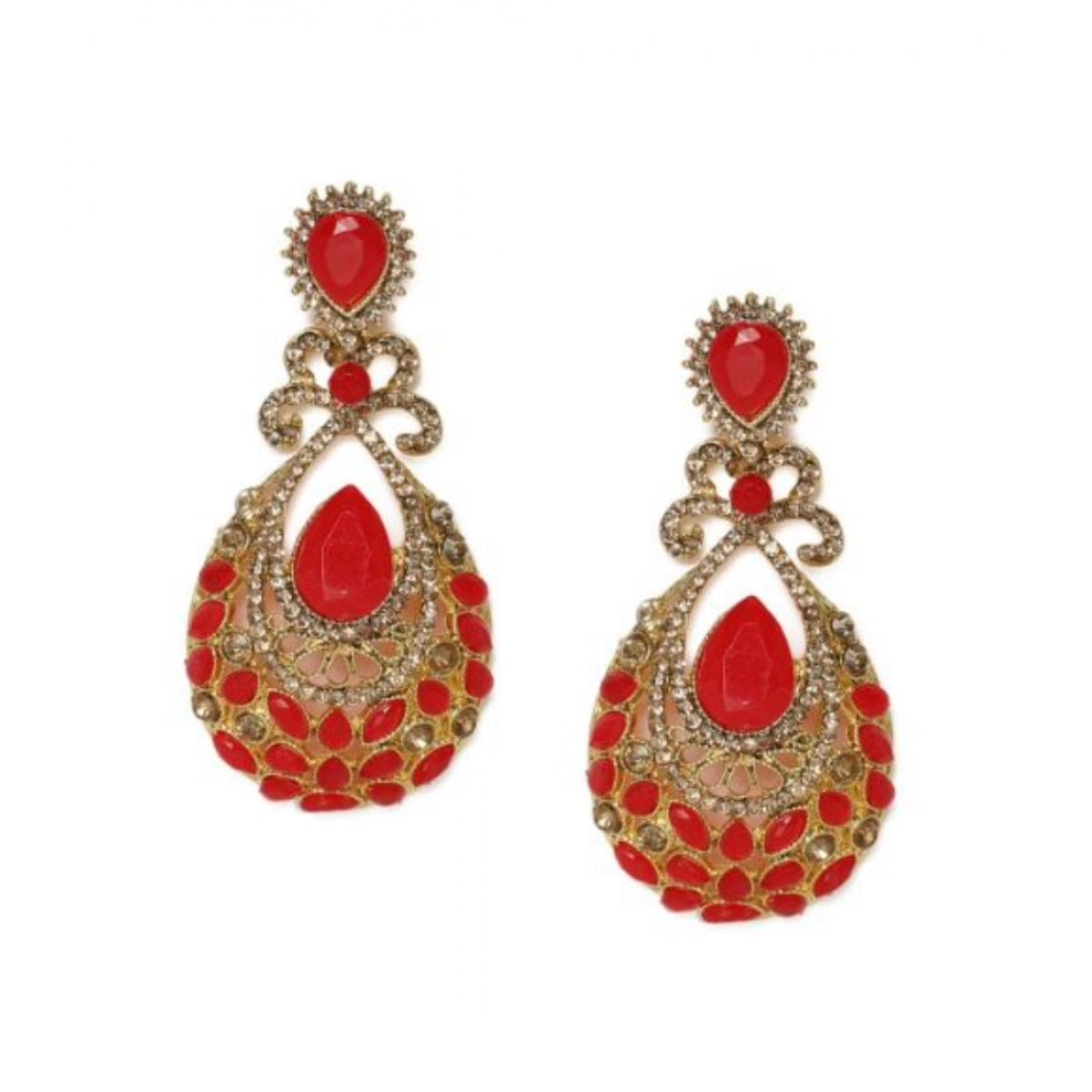 Rose Gold Plated Alloy Earrings with Red Accents