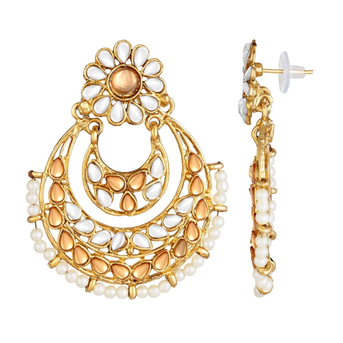 Luxe Rose Gold Plated Alloy Kundan Earrings & Mangtikka Set