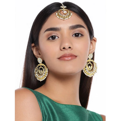 Rose Gold Plated Kundan Earrings & Mangtikka Set