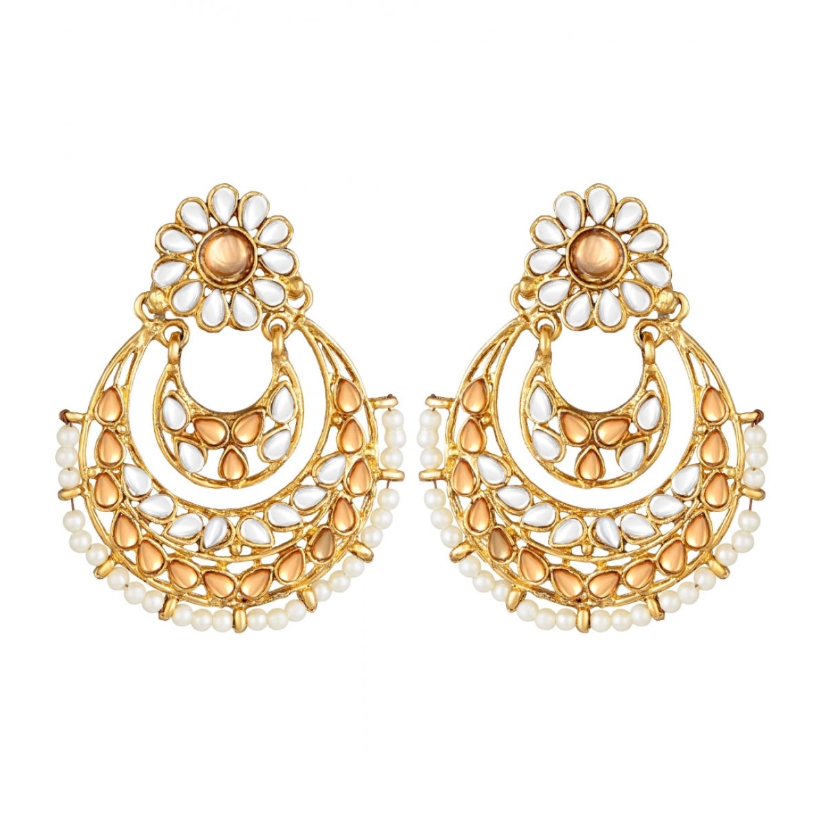 Luxe Rose Gold Plated Alloy Kundan Earrings & Mangtikka Set