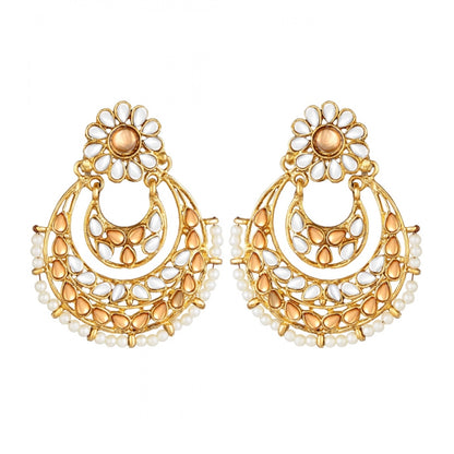 Luxe Rose Gold Plated Alloy Kundan Earrings & Mangtikka Set