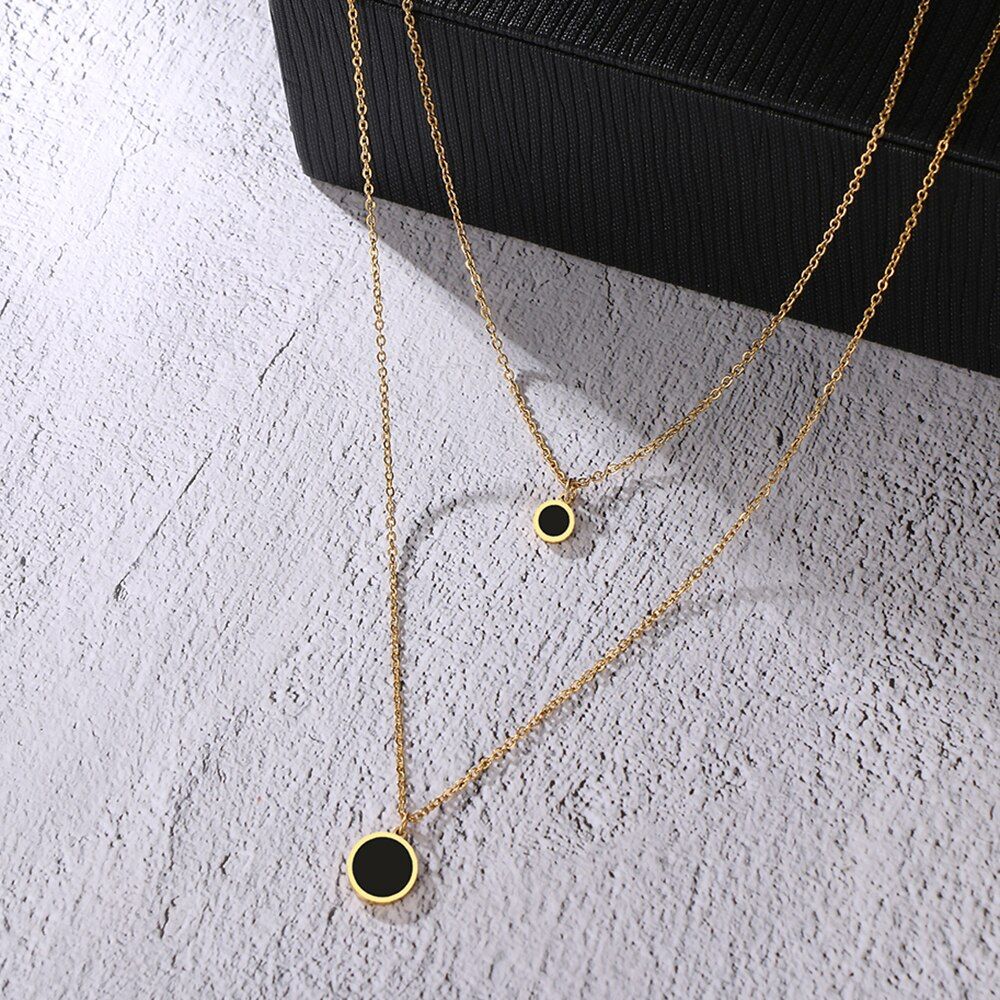 Radiant Elegance: Gold Round Charm Double Layered Necklace Set